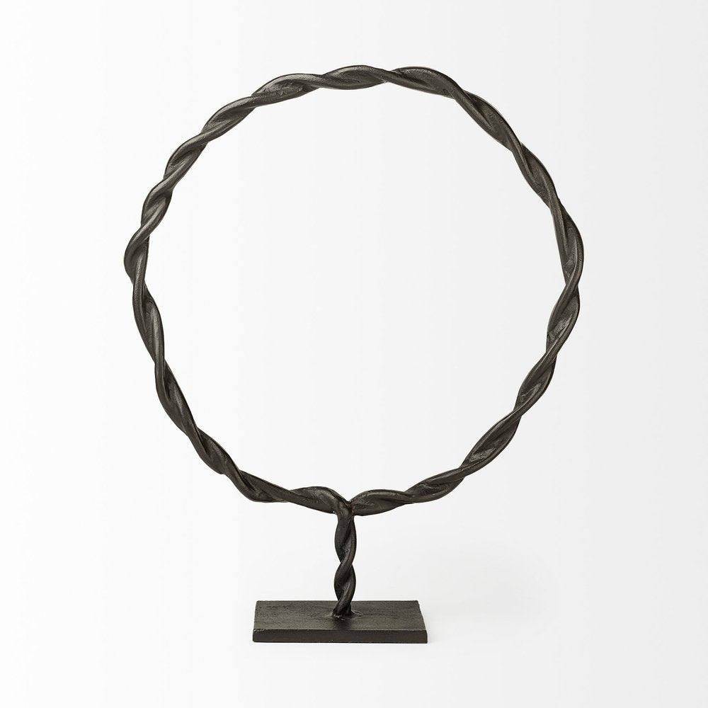 23" Black Metal Round Braided Tabletop Sculpture HomeRoots