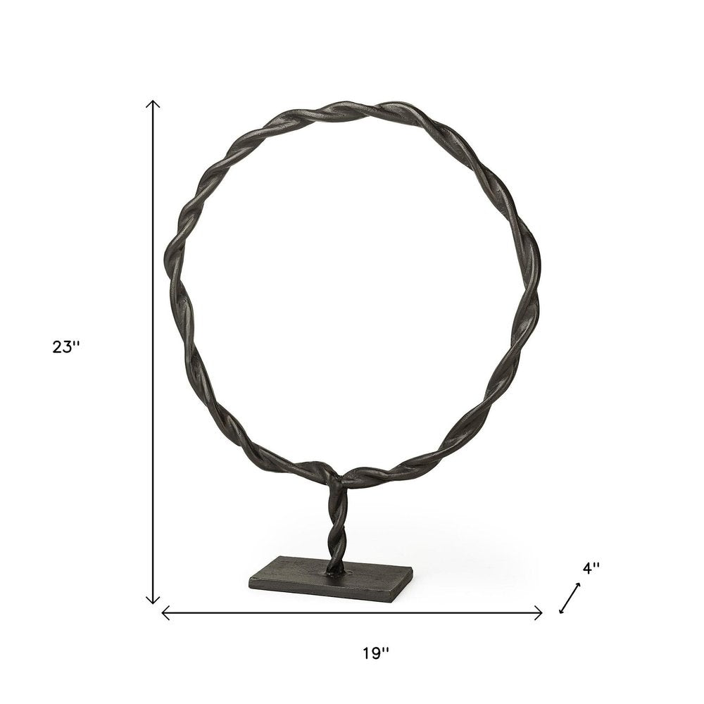 23" Black Metal Round Braided Tabletop Sculpture HomeRoots