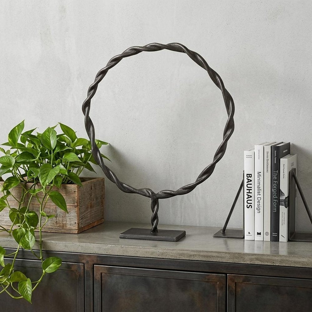 23" Black Metal Round Braided Tabletop Sculpture — view 9