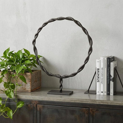 23" Black Metal Round Braided Tabletop Sculpture HomeRoots
