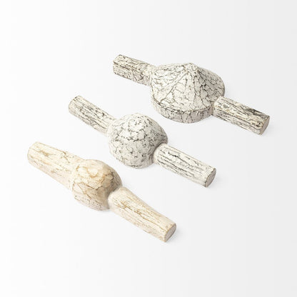 Set of Three 3" White Solid Wood Tabletop Sculpture HomeRoots