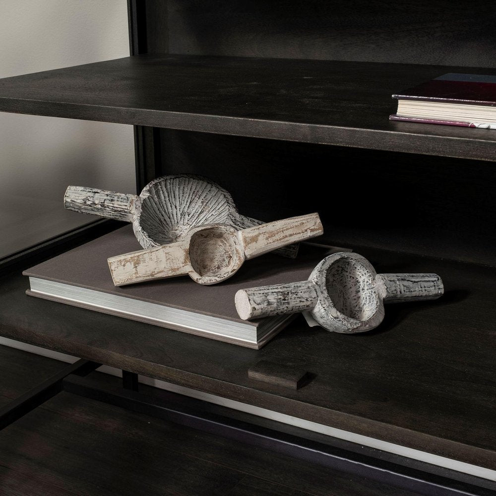 Set of Three 3" White Solid Wood Tabletop Sculpture HomeRoots