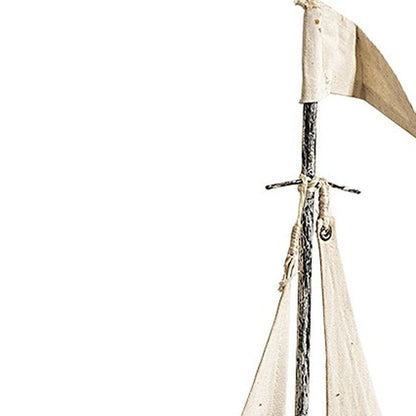 21" Brown And Natural Wood Metal And Fabric Sailboat Tabletop Sculpture HomeRoots