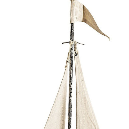 21" Brown And Natural Wood Metal And Fabric Sailboat Tabletop Sculpture HomeRoots