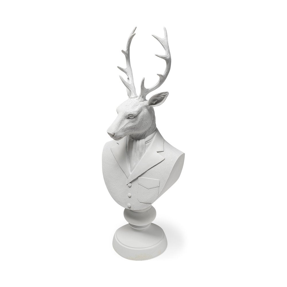 23" White Polyresin Suited Deer Bust Tabletop Sculpture — view 1