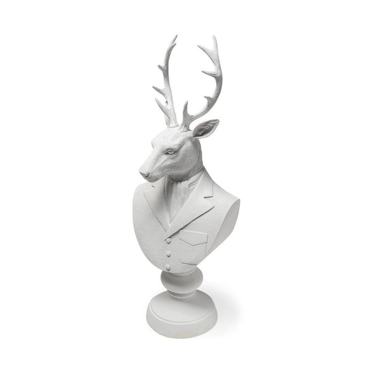 23" White Polyresin Suited Deer Bust Tabletop Sculpture HomeRoots