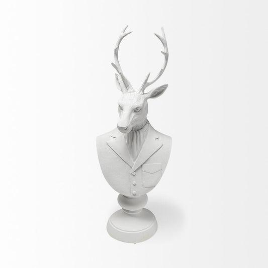 23" White Polyresin Suited Deer Bust Tabletop Sculpture HomeRoots