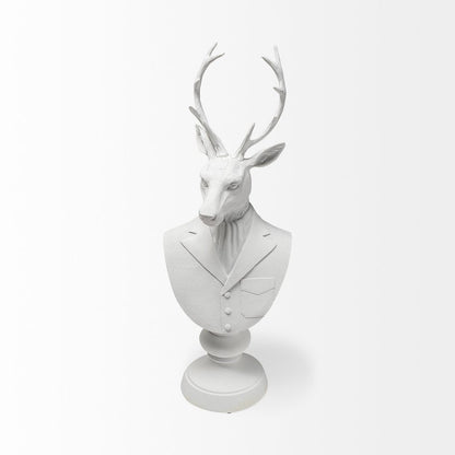 23" White Polyresin Suited Deer Bust Tabletop Sculpture HomeRoots