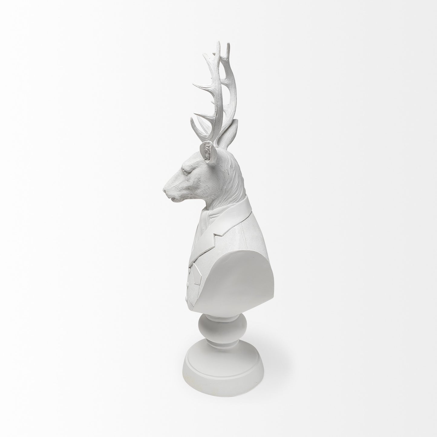 White Resin Suited Deer Bust Decor Piece