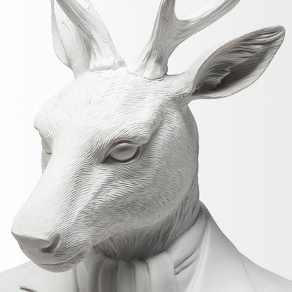23" White Polyresin Suited Deer Bust Tabletop Sculpture HomeRoots