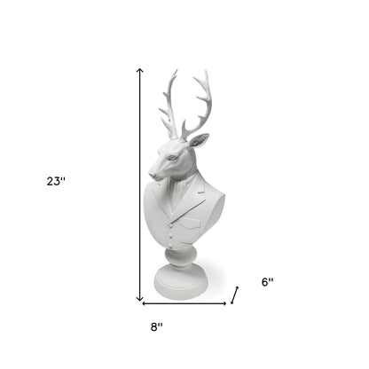 White Resin Suited Deer Bust Decor Piece