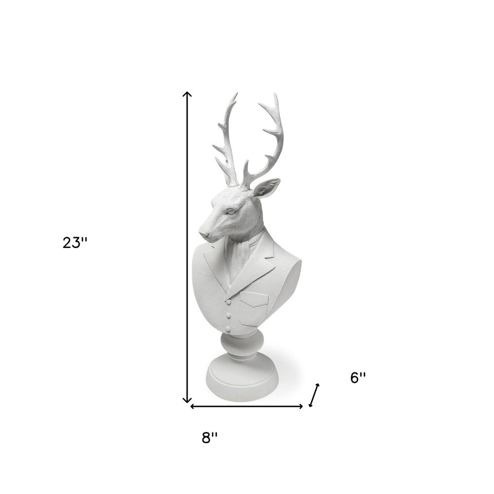 23" White Polyresin Suited Deer Bust Tabletop Sculpture HomeRoots