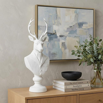23" White Polyresin Suited Deer Bust Tabletop Sculpture HomeRoots