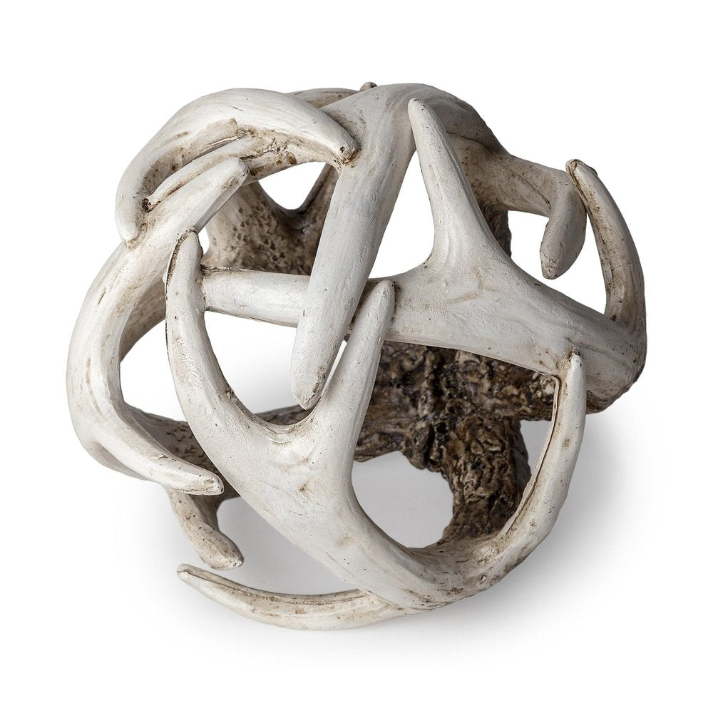 5" Off White And Brown Resin Faux Antler Decorative Orb HomeRoots