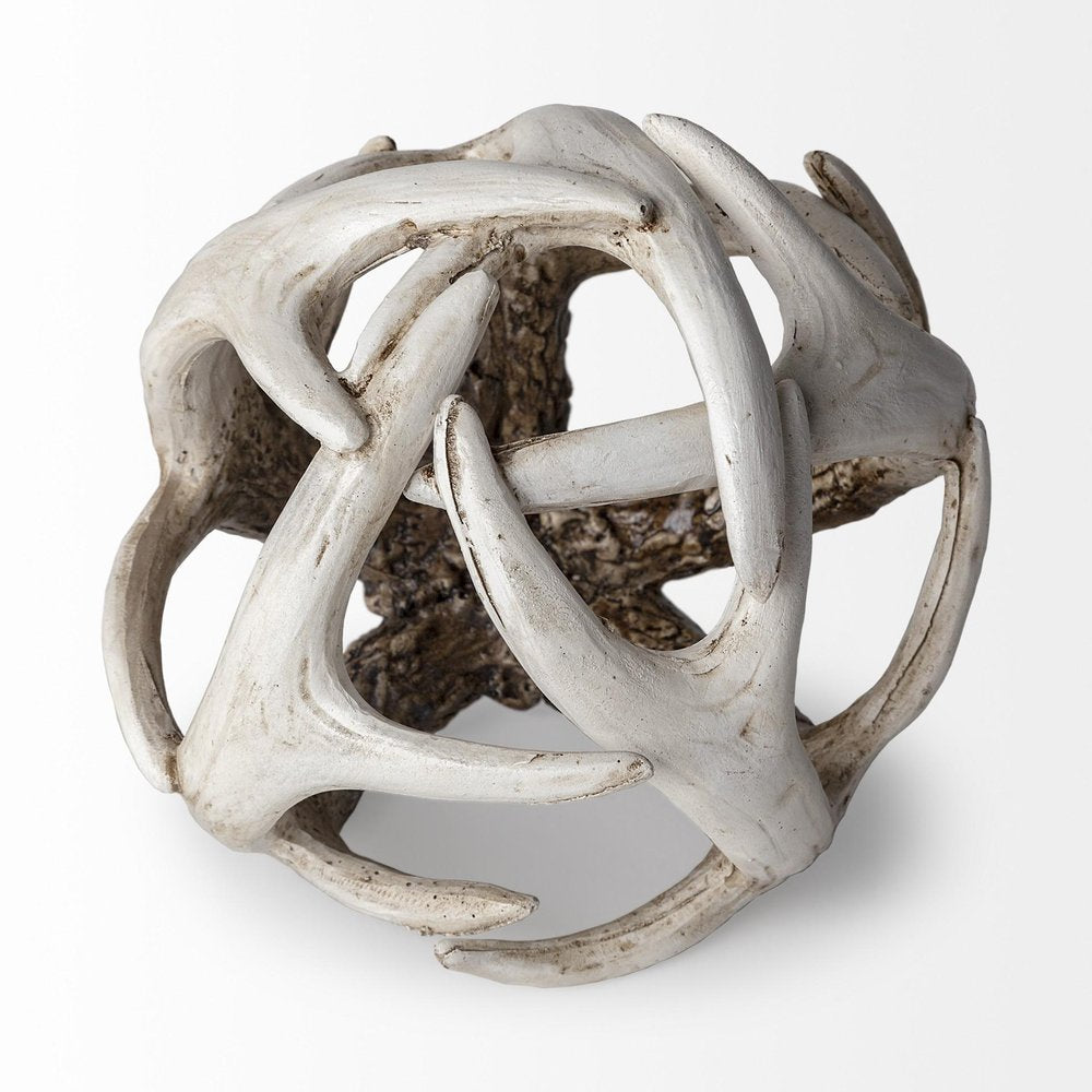 5" Off White And Brown Resin Faux Antler Decorative Orb HomeRoots