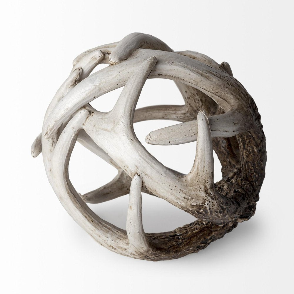 5" Off White And Brown Resin Faux Antler Decorative Orb HomeRoots