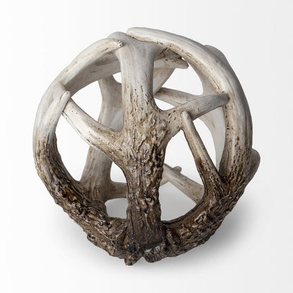 5" Off White And Brown Resin Faux Antler Decorative Orb HomeRoots