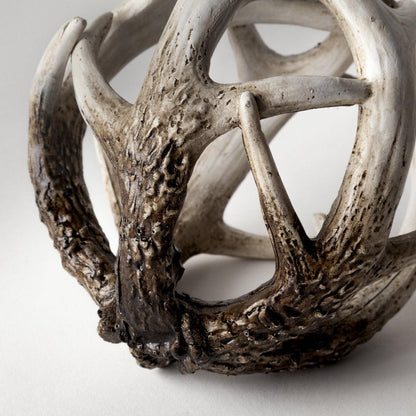 5" Off White And Brown Resin Faux Antler Decorative Orb HomeRoots