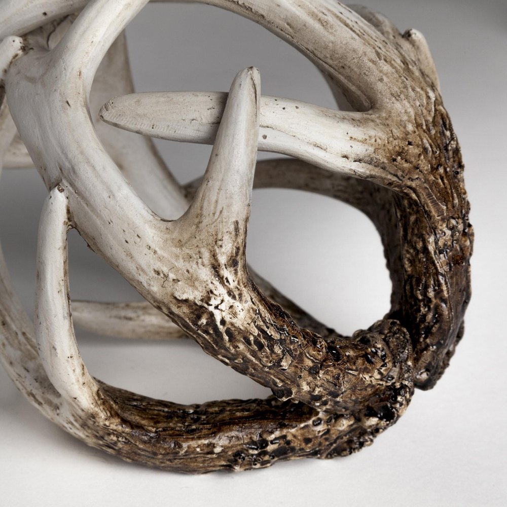 5" Off White And Brown Resin Faux Antler Decorative Orb HomeRoots