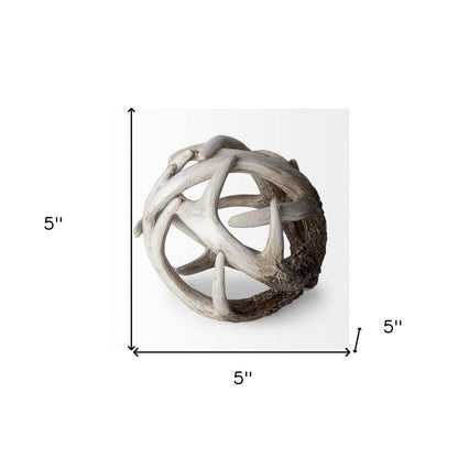 5" Off White And Brown Resin Faux Antler Decorative Orb HomeRoots