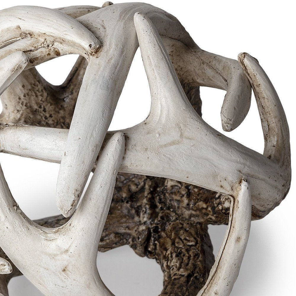 5" Off White And Brown Resin Faux Antler Decorative Orb HomeRoots