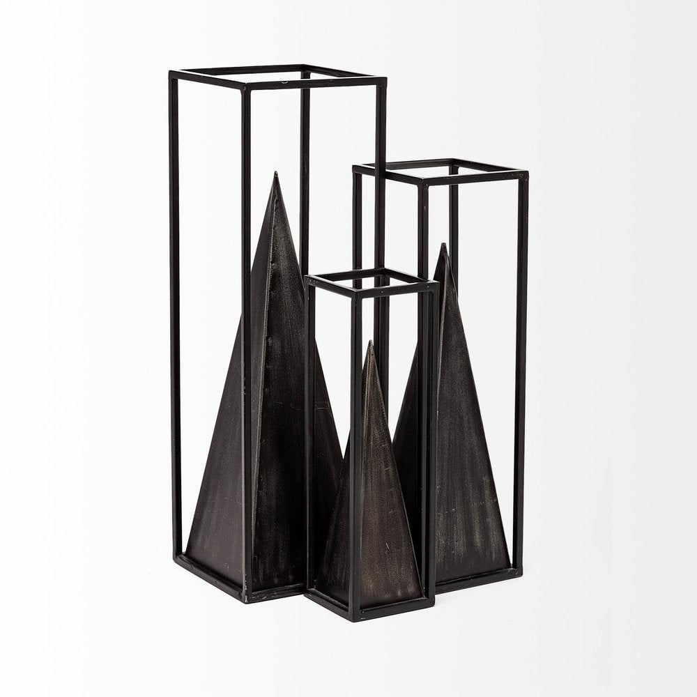 Black Metal Framed Pyramid Sculpture HomeRoots