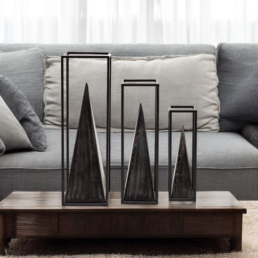 Black Metal Framed Pyramid Sculpture HomeRoots