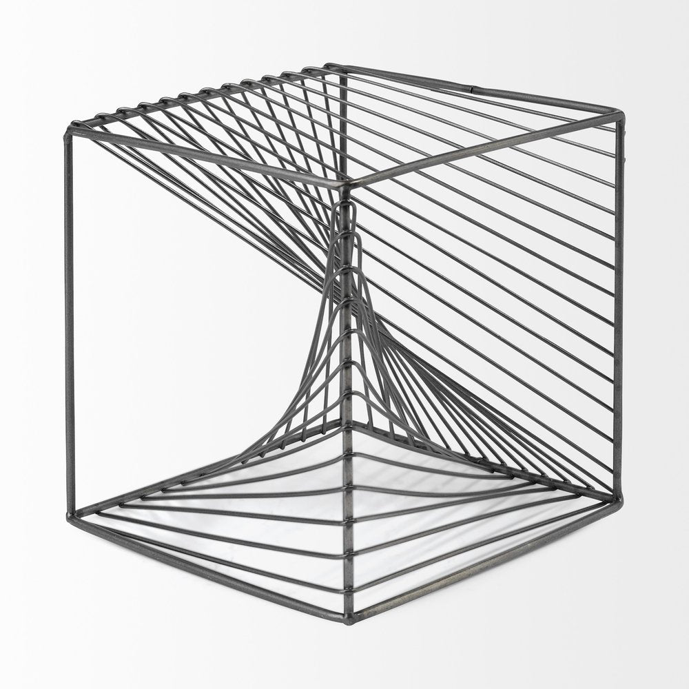 8" Silver Metal Cube Tabletop Sculpture HomeRoots