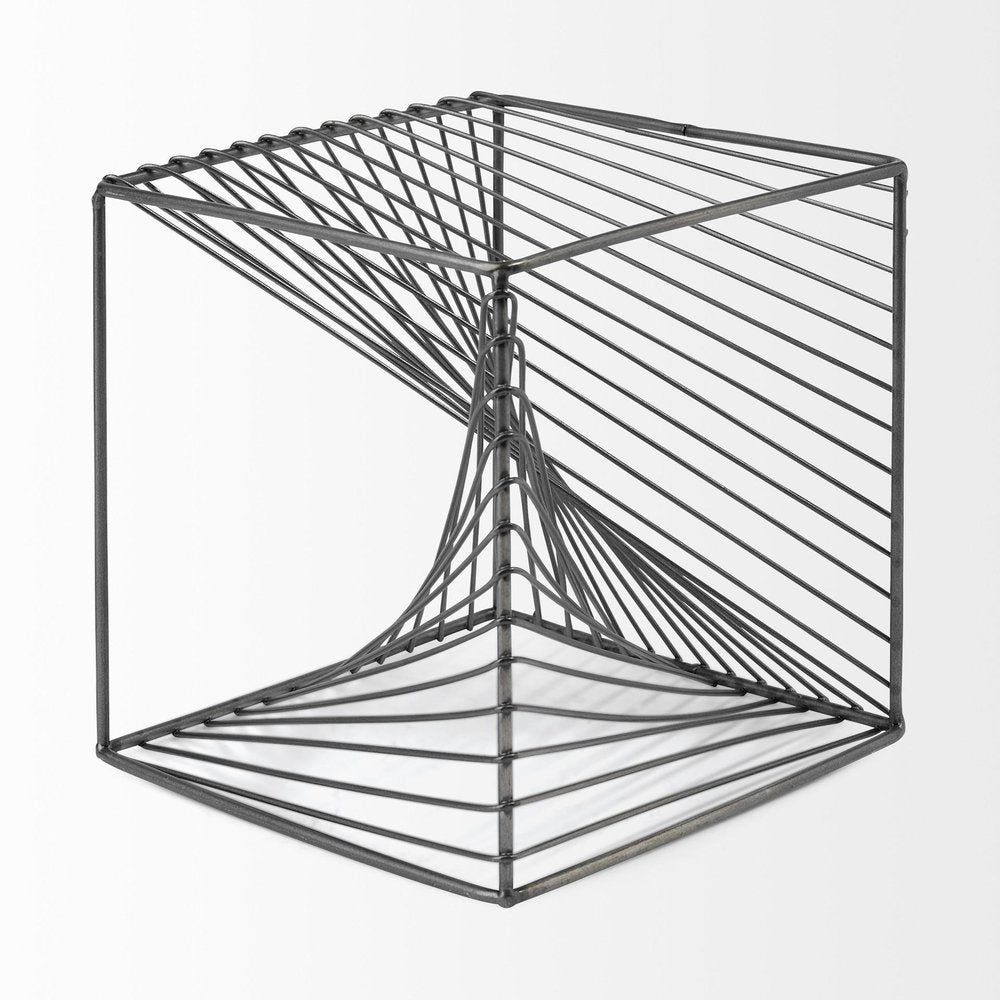 8" Silver Metal Cube Tabletop Sculpture HomeRoots