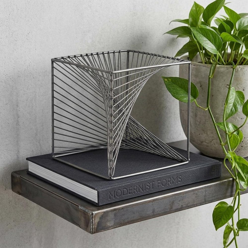 8" Silver Metal Cube Tabletop Sculpture HomeRoots
