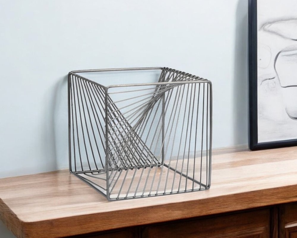 8" Silver Metal Cube Tabletop Sculpture HomeRoots