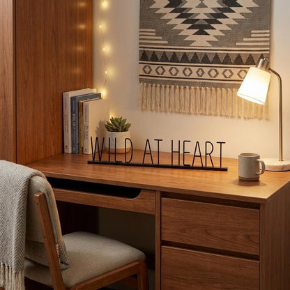 24" Black and Brown Metal And Wood Wild At Heart Tabletop Sign HomeRoots