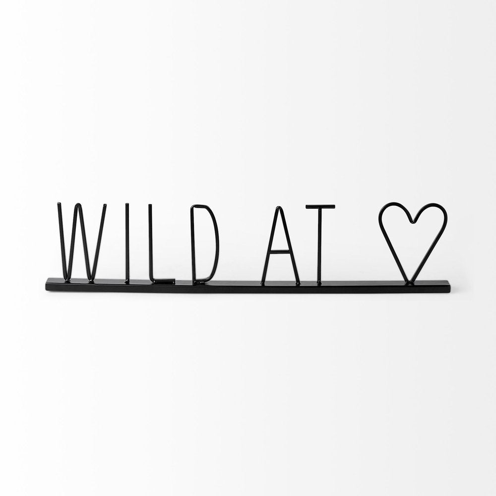 24" Black and Brown Metal And Wood Wild At Heart Tabletop Sign HomeRoots