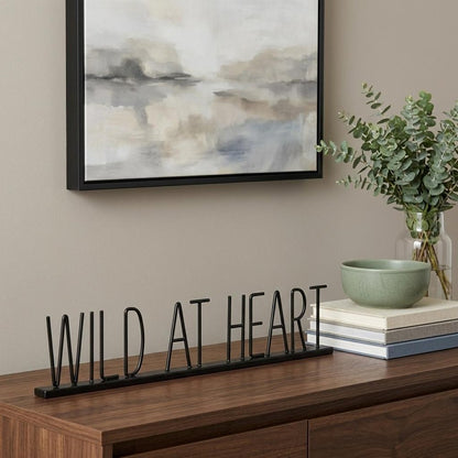 24" Black and Brown Metal And Wood Wild At Heart Tabletop Sign HomeRoots
