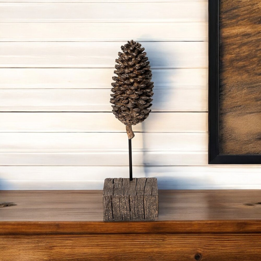 11" Golden Brown Resin Pinecone Tabletop Sculpture HomeRoots