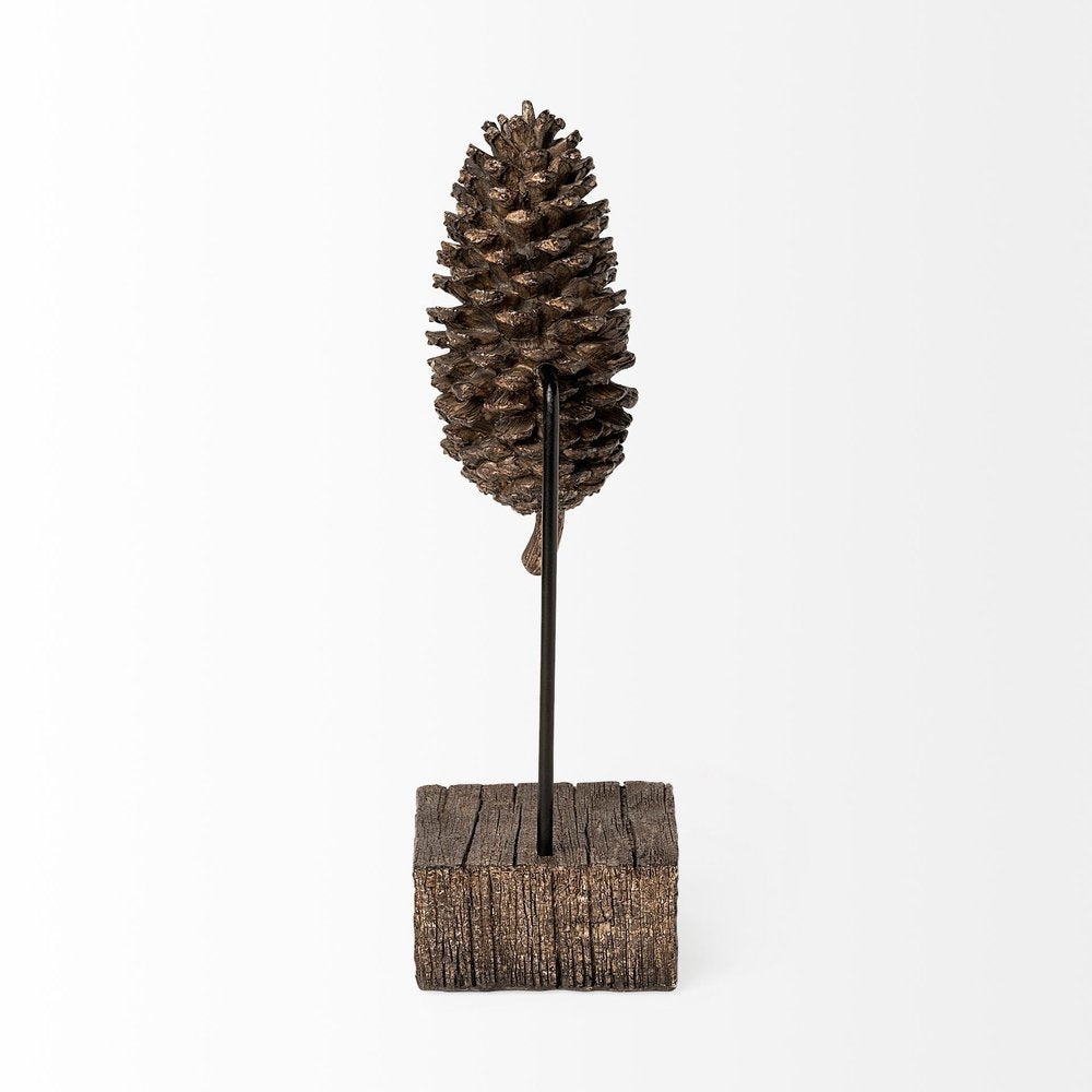 11" Golden Brown Resin Pinecone Tabletop Sculpture — view 3