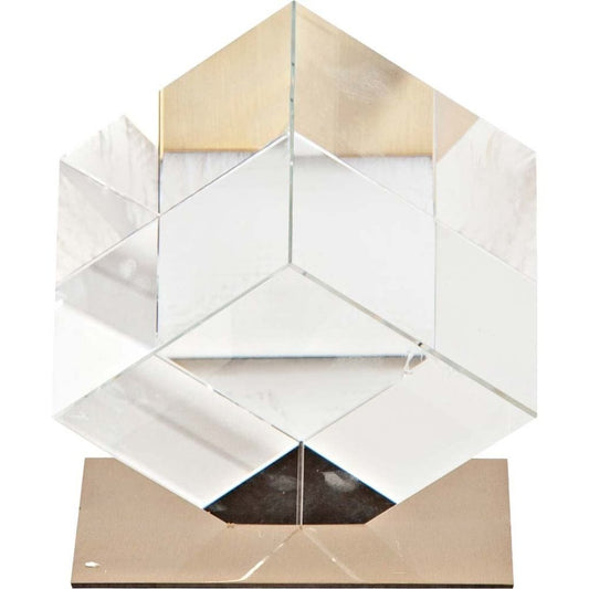 6" Optical Glass Cube And Gold Sculpture HomeRoots