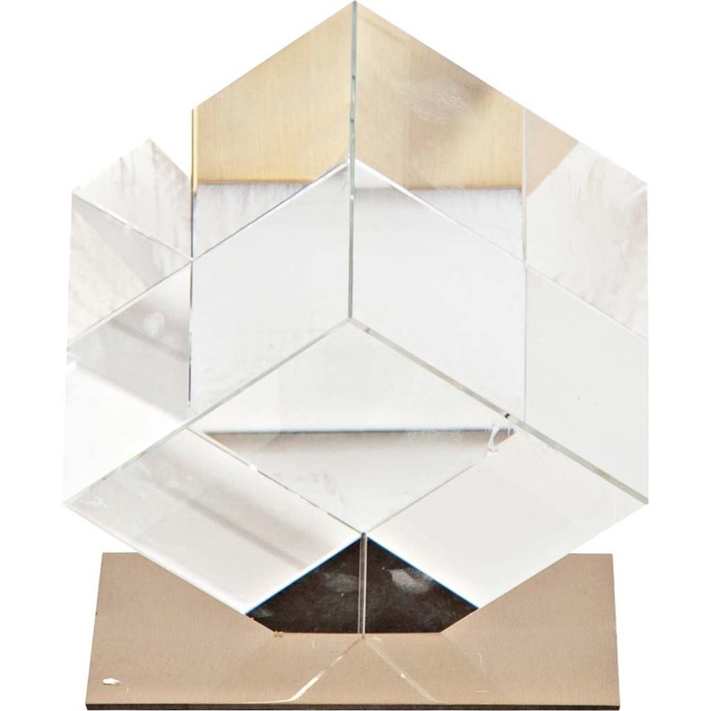 6" Optical Glass Cube And Gold Sculpture HomeRoots