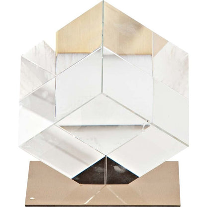 6" Optical Glass Cube And Gold Sculpture HomeRoots