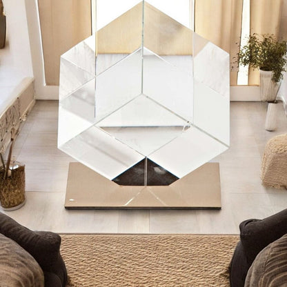 6" Optical Glass Cube And Gold Sculpture HomeRoots