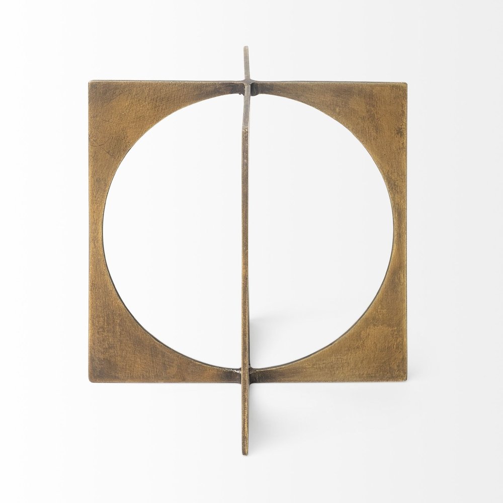 6" Burnished Gold Metal Circle Square Sculpture HomeRoots