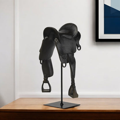 17" Black Metal And Resin English Horse Saddle Tabletop Sculpture HomeRoots