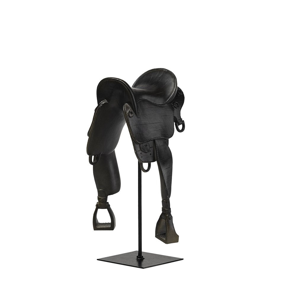 17" Black Metal And Resin English Horse Saddle Tabletop Sculpture HomeRoots