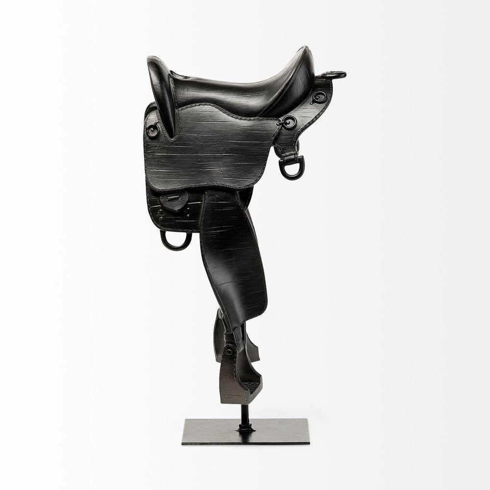 17" Black Metal And Resin English Horse Saddle Tabletop Sculpture — view 2