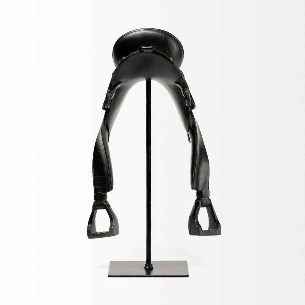 17" Black Metal And Resin English Horse Saddle Tabletop Sculpture — view 3