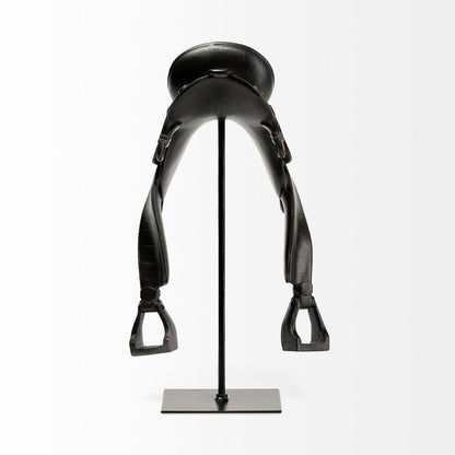 17" Black Metal And Resin English Horse Saddle Tabletop Sculpture HomeRoots