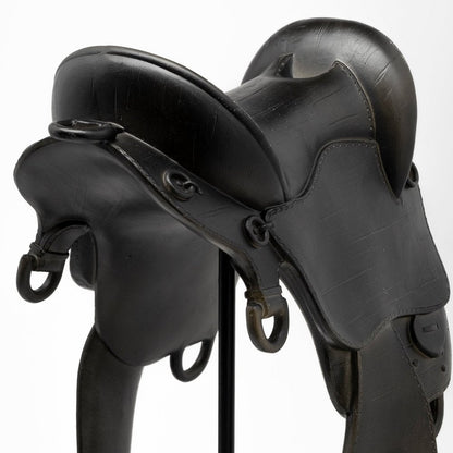 17" Black Metal And Resin English Horse Saddle Tabletop Sculpture HomeRoots