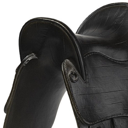 17" Black Metal And Resin English Horse Saddle Tabletop Sculpture HomeRoots