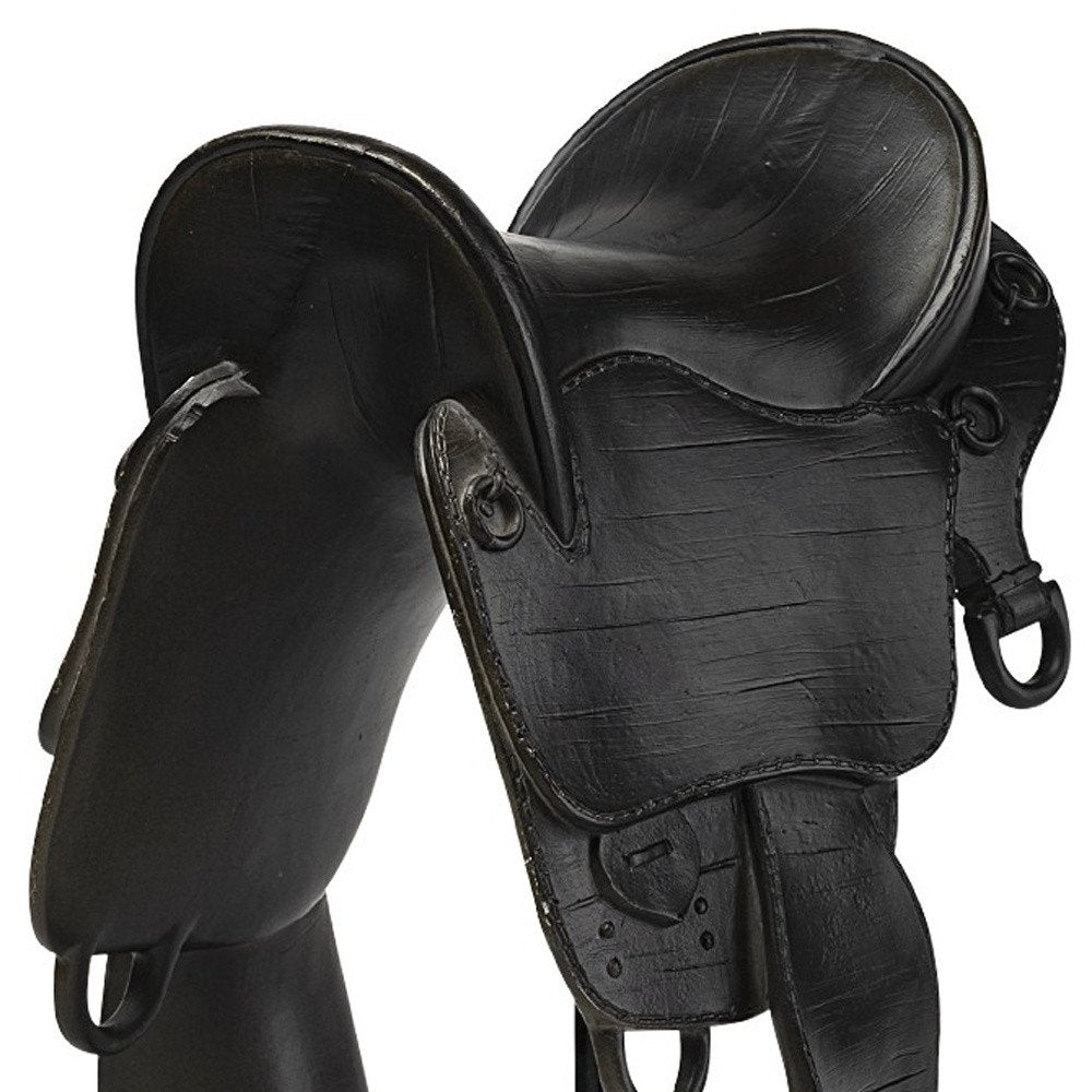 17" Black Metal And Resin English Horse Saddle Tabletop Sculpture HomeRoots