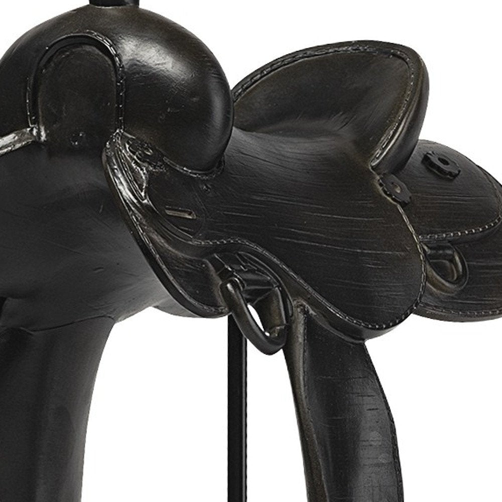 16" Black Metal and Resin Western Horse Saddle Tabletop Sculpture HomeRoots